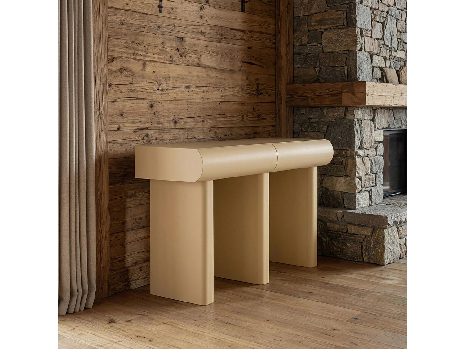 Console design 2 tiroirs L120cm avec pieds obliques Mezade Beige