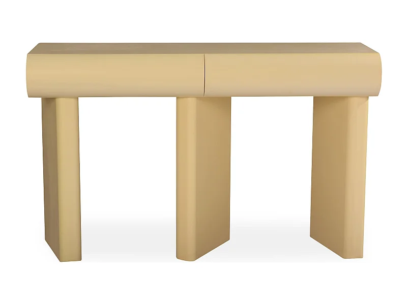Console design 2 tiroirs L120cm avec pieds obliques Mezade Beige