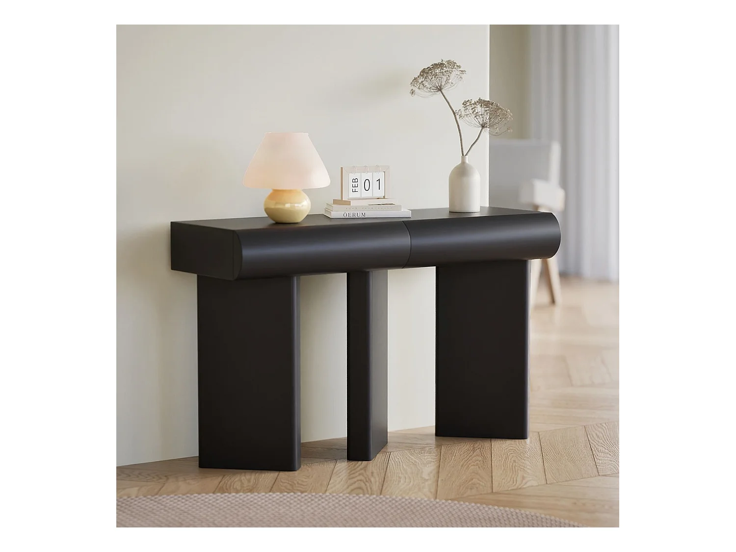 Console design 2 tiroirs L120cm avec pieds obliques Mezade Noir