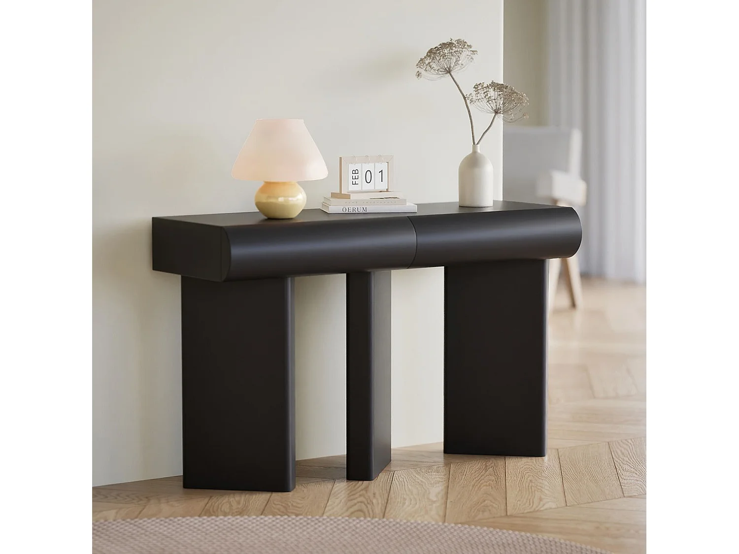 Console design 2 tiroirs L120cm avec pieds obliques Mezade Noir
