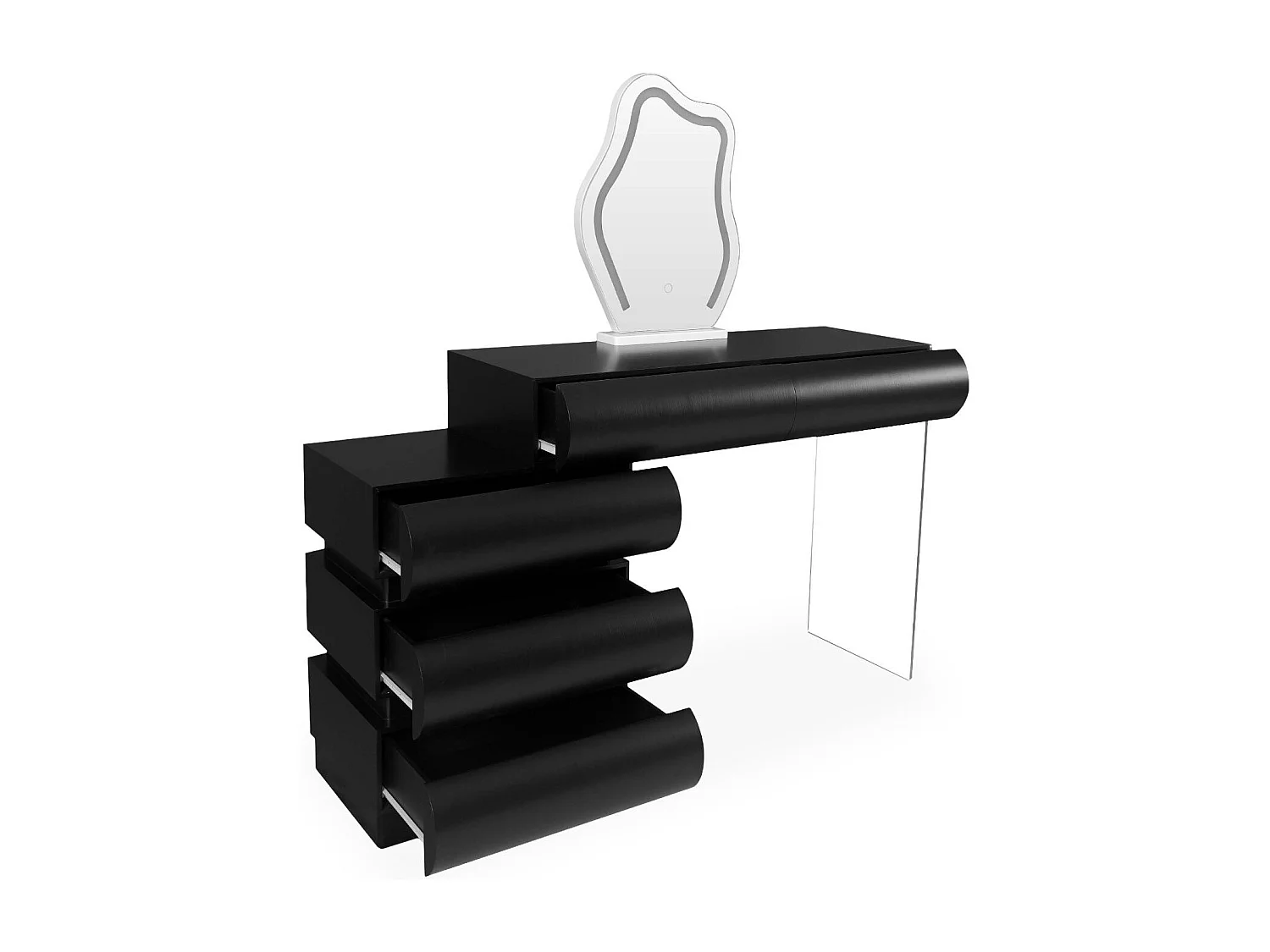 Coiffeuse avec 5 tiroirs arrondis et miroir design L102cm Mezade Noir