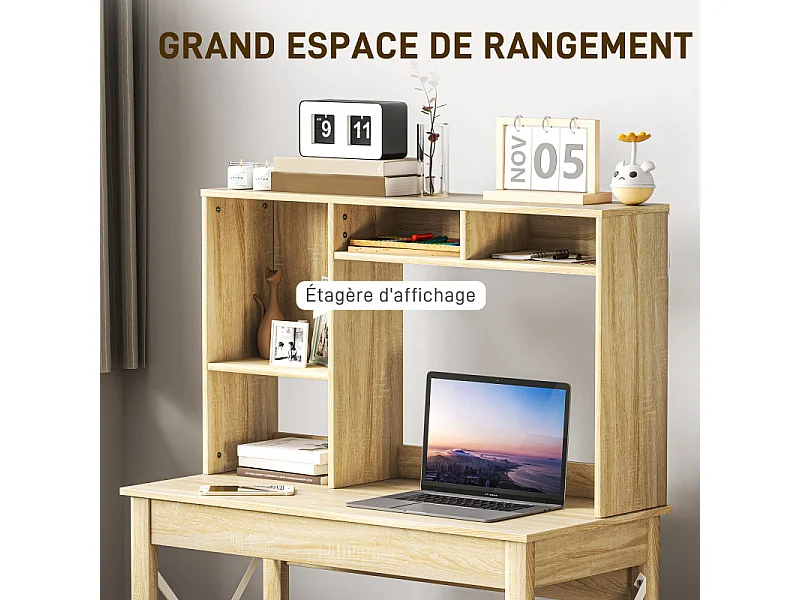 Bureau bibliothèque 2 en 1 - 3 niches - panneaux particules métal