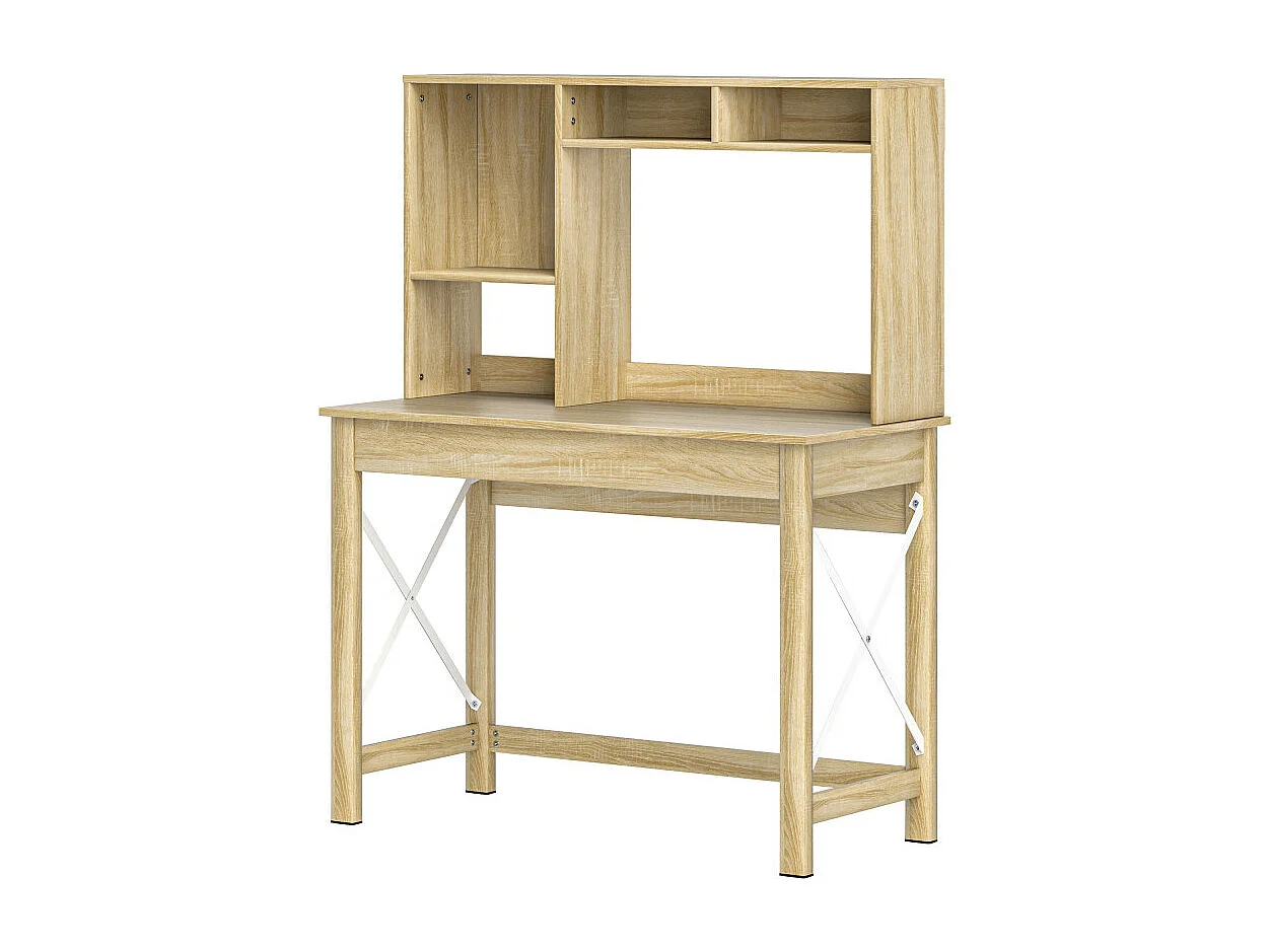 Bureau bibliothèque 2 en 1 - 3 niches - panneaux particules métal