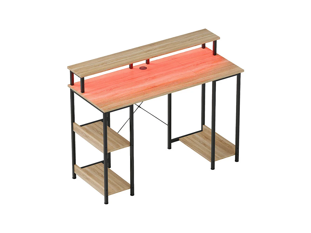 Bureau informatique design industriel LED acier noir effet bois naturel