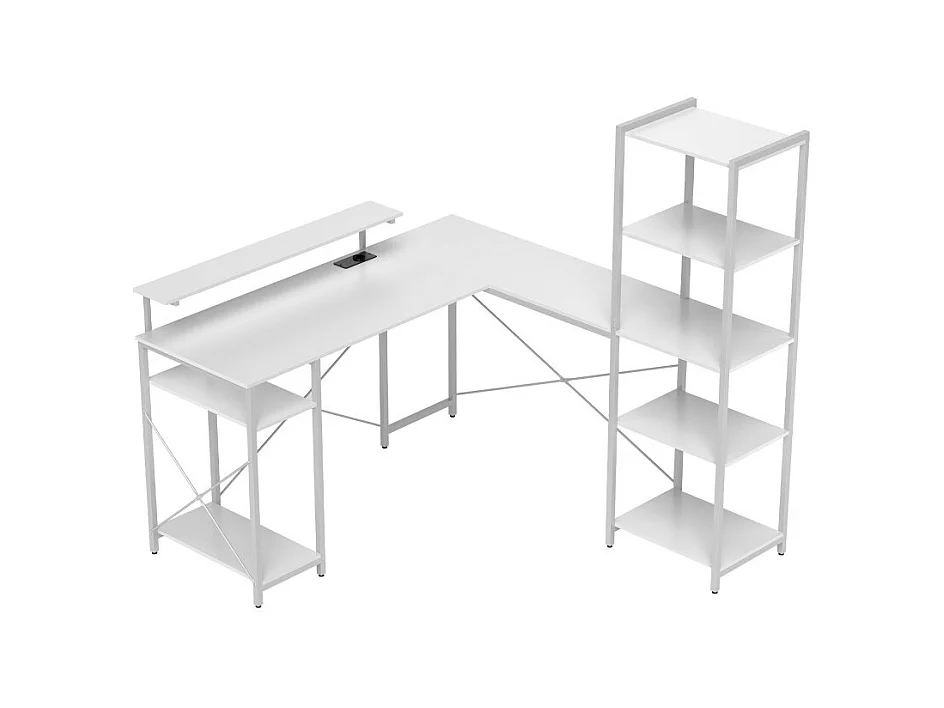 Bureau d'angle design contemporain multi-rangement métal panneaux blanc