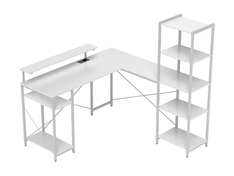 Bureau d'angle design contemporain multi-rangement métal panneaux blanc