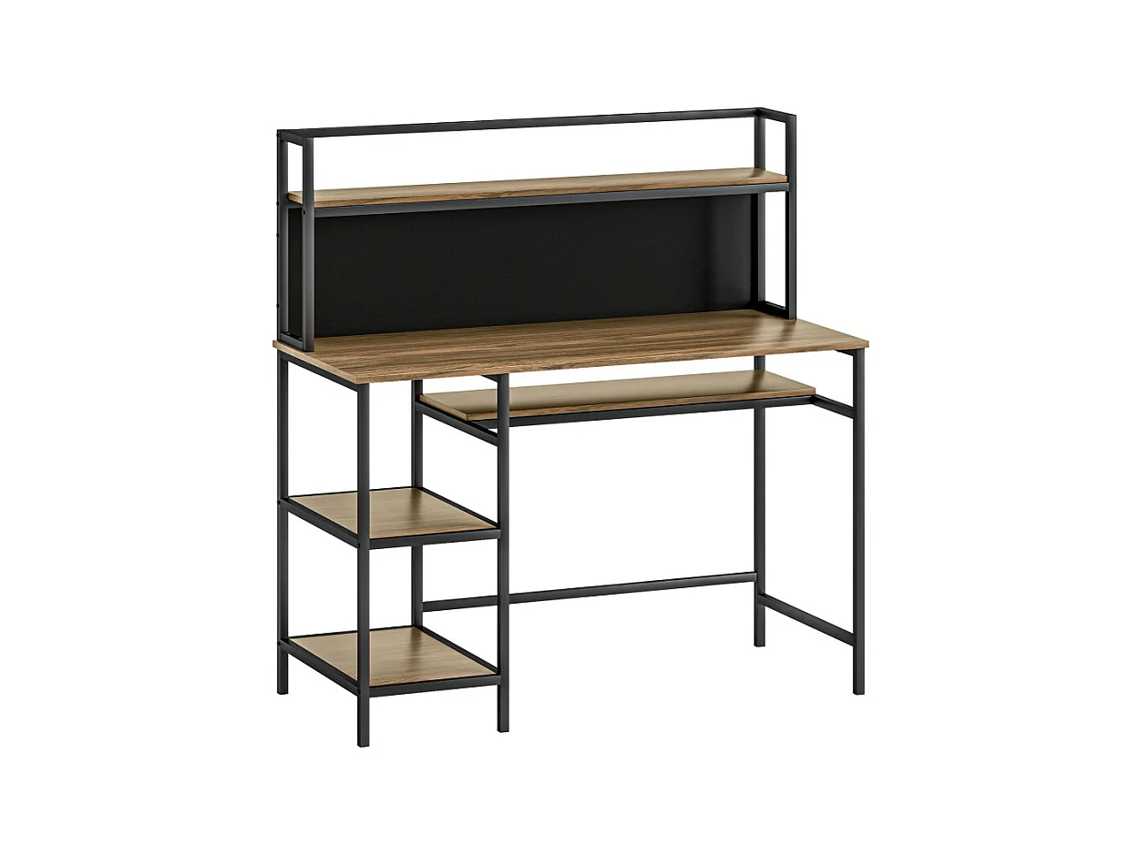 Bureau informatique industriel avec 4 étagères et panneau noir