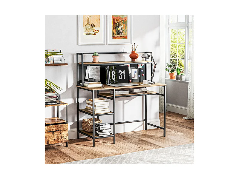 Bureau informatique industriel avec 4 étagères et panneau noir