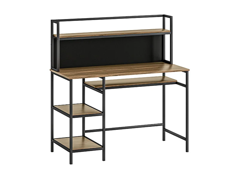 Bureau informatique industriel avec 4 étagères et panneau noir