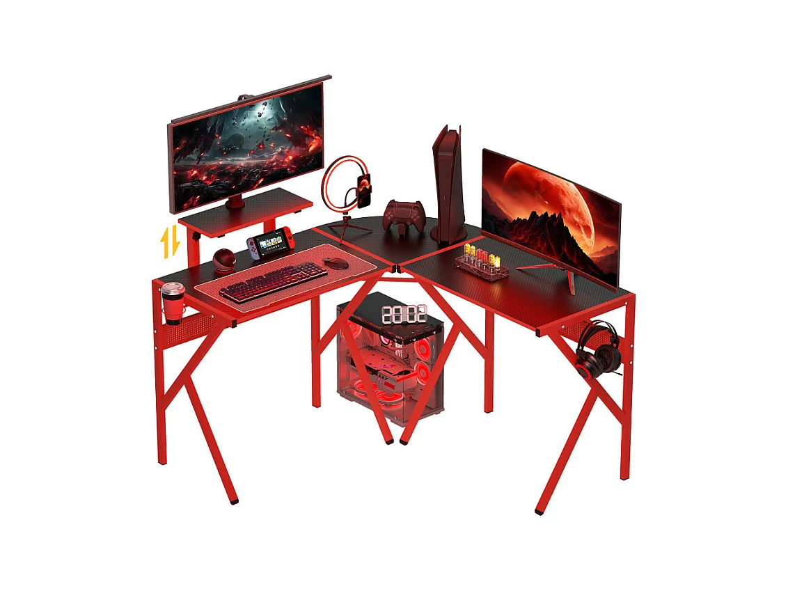 Bureau gaming d'angle bracket casque et gobelet étagère écran métal panneaux