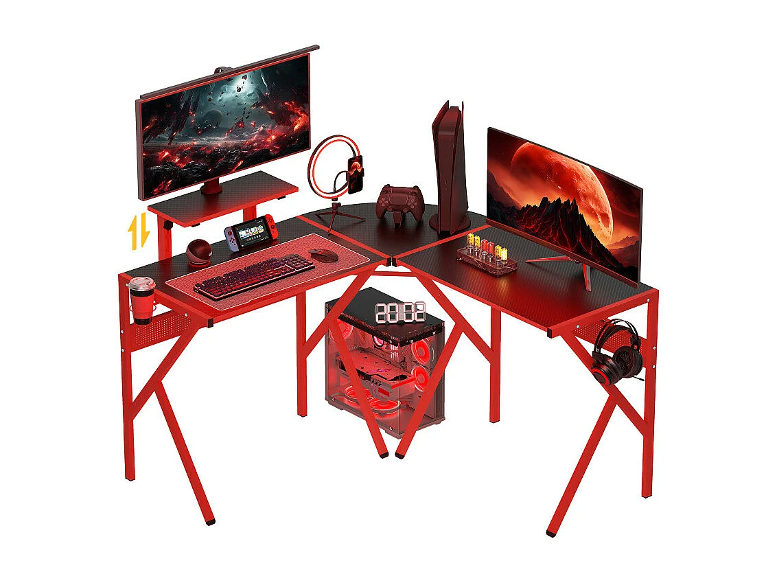 Bureau gaming d'angle bracket casque et gobelet étagère écran métal panneaux