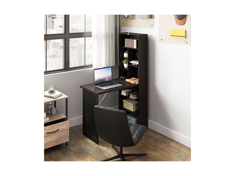 Bureau mural pliable bibliothèque avec tableau craie intégré