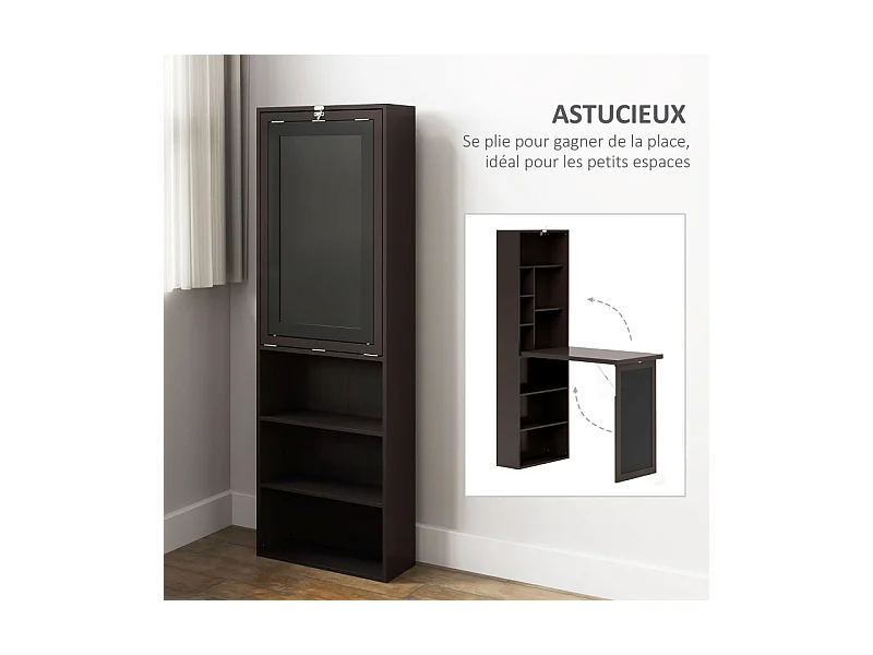 Bureau mural pliable bibliothèque avec tableau craie intégré