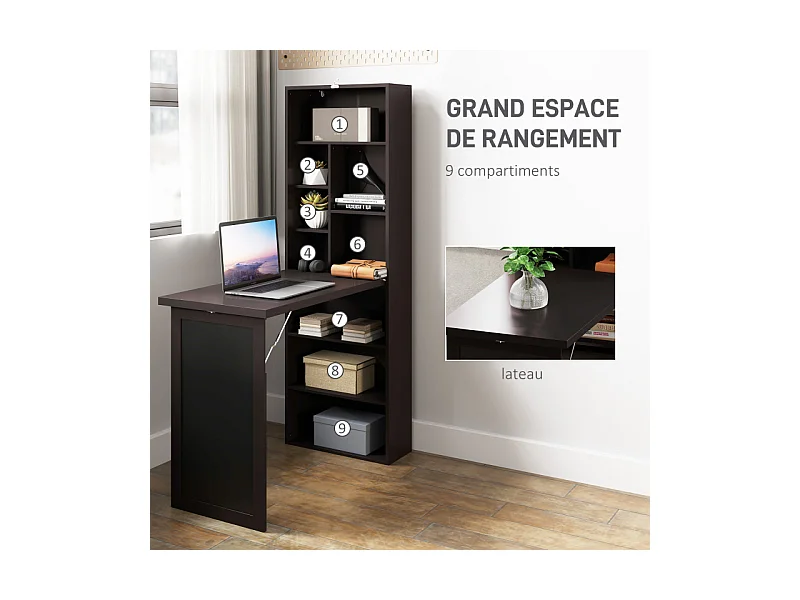 Bureau mural pliable bibliothèque avec tableau craie intégré