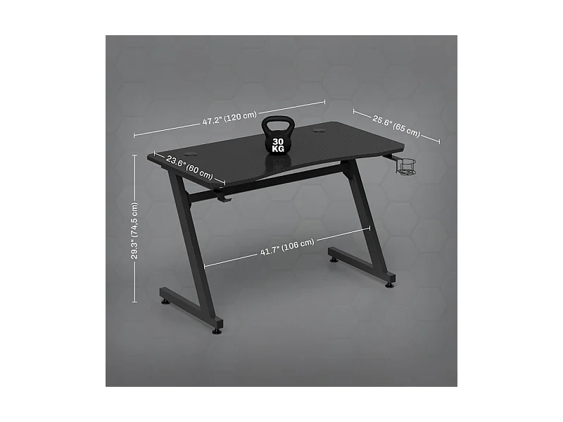 Bureau gaming plateau effet fibre de carbone dim. 120L x 65l cm noir