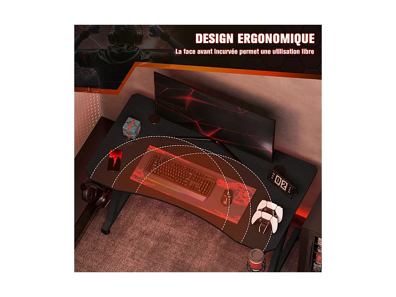Bureau gaming plateau effet fibre de carbone dim. 120L x 65l cm noir
