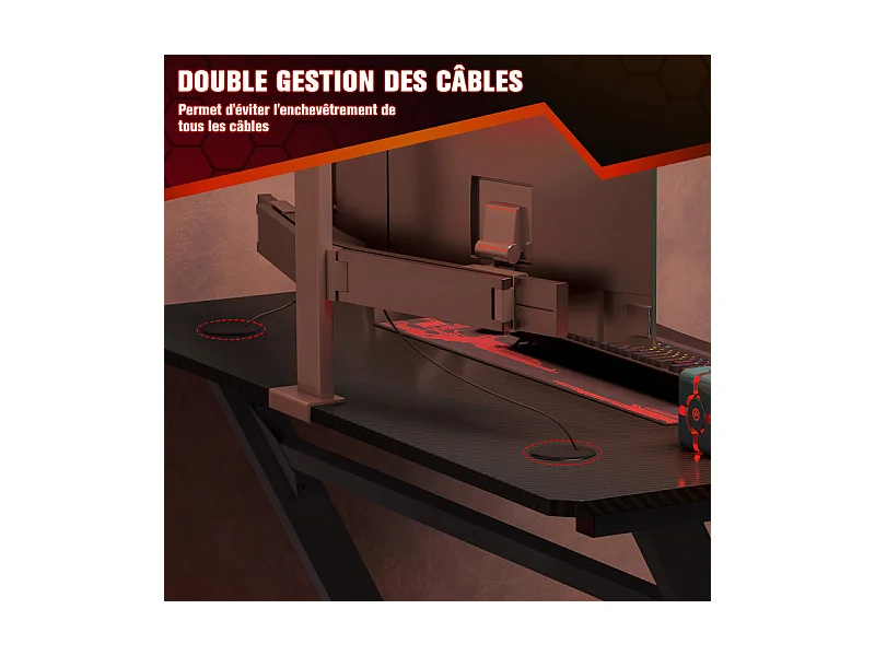 Bureau gaming plateau effet fibre de carbone dim. 120L x 65l cm noir