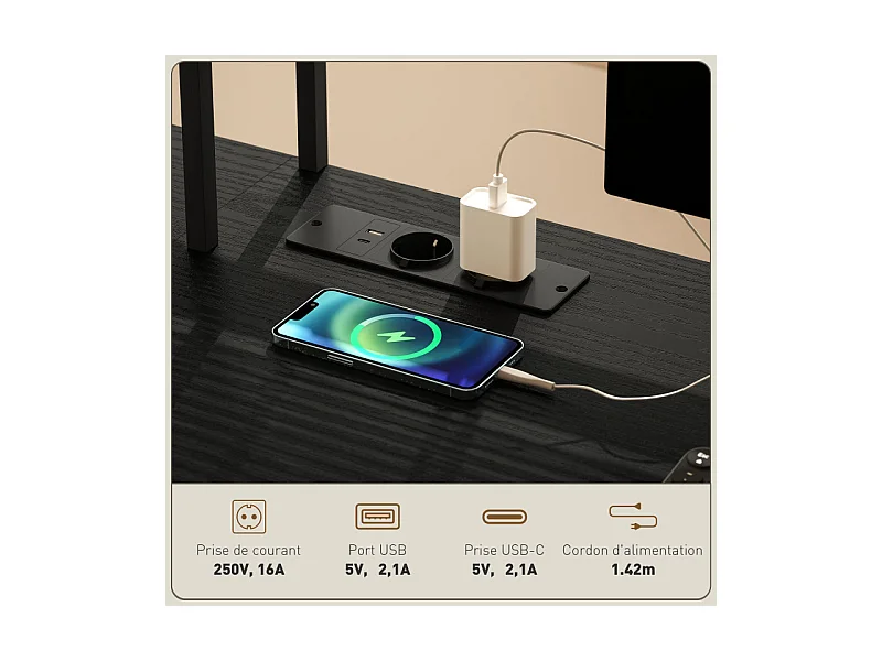 Bureau d'angle réversible design multi-rangement métal effet bois noir