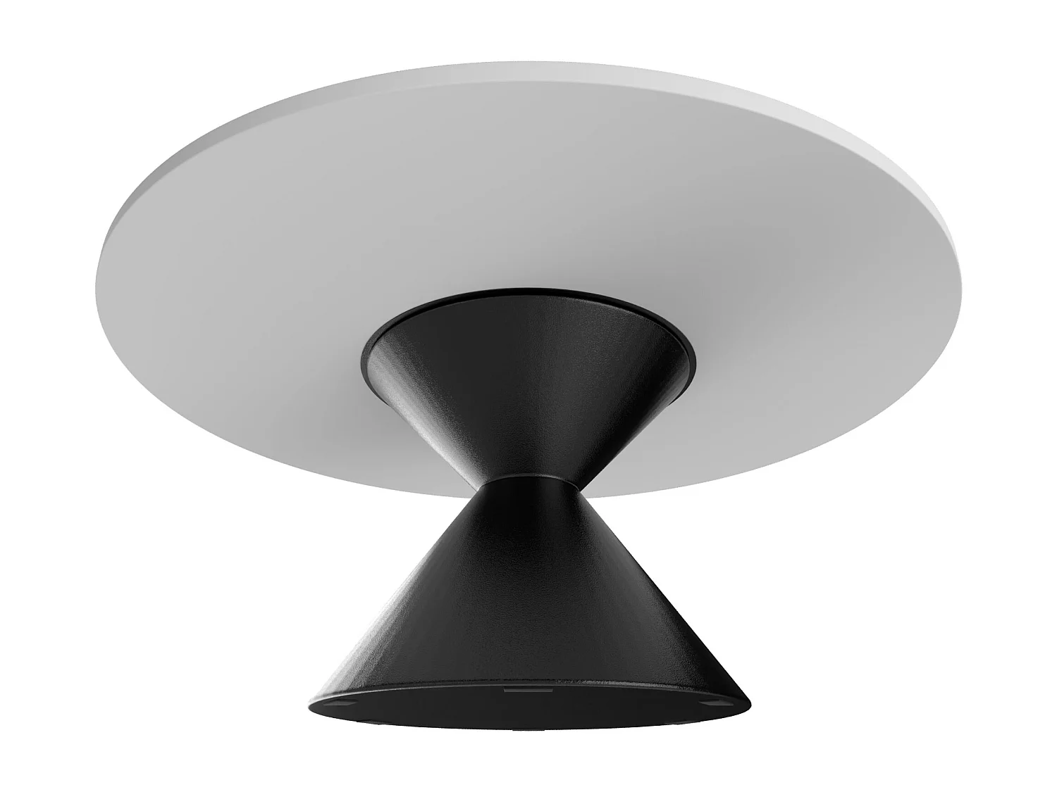 Graal Black - Table ronde Ø120 cm Base double cône en métal noir et plateau en bois stratifié blanc