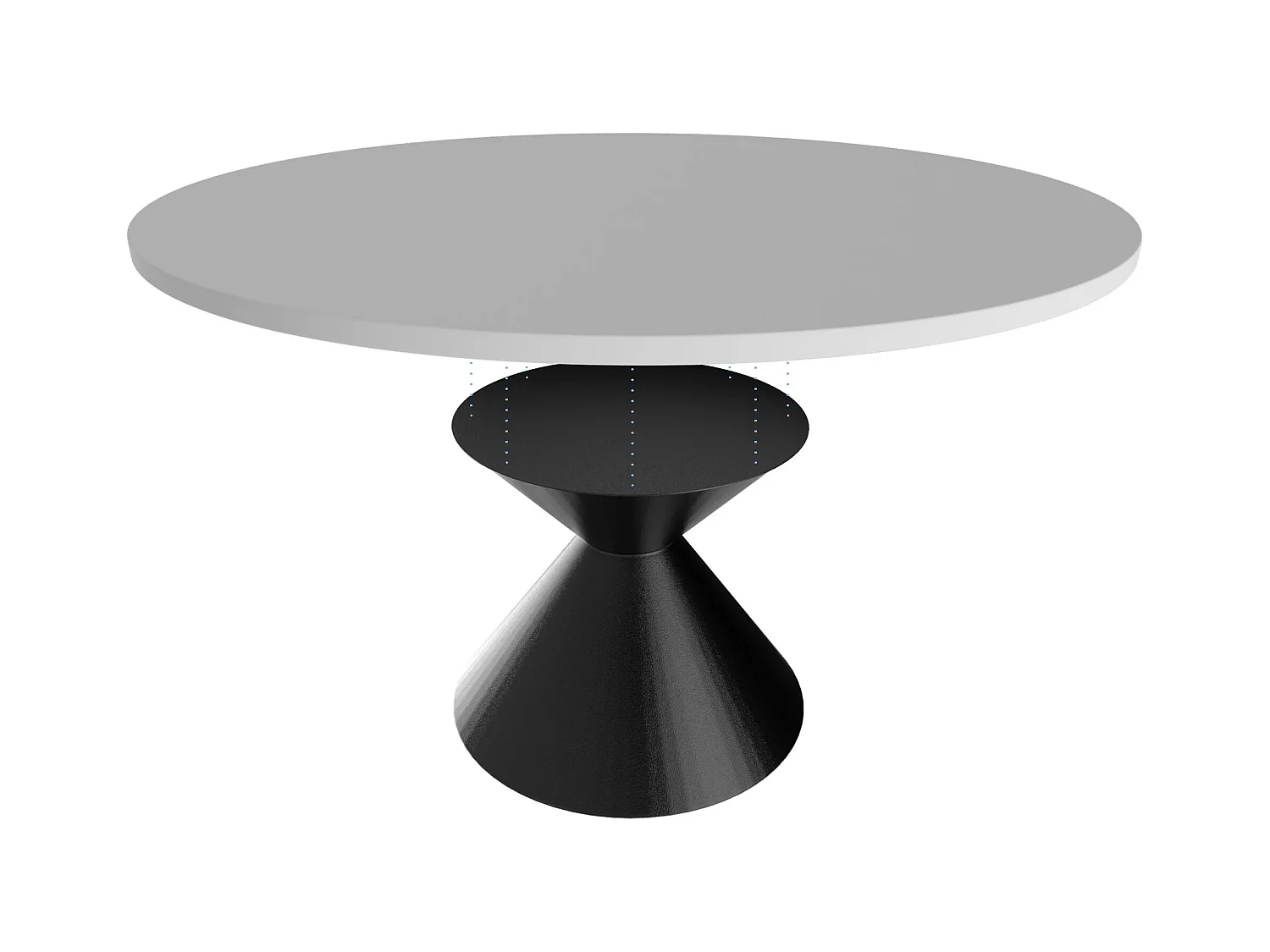 Graal Black - Table ronde Ø120 cm Base double cône en métal noir et plateau en bois stratifié blanc