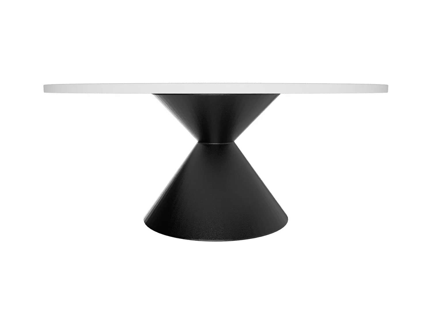 Graal Black - Mesa Redonda Ø120 cm Base Metálica Duplo Cone Preto e Tampo em Madeira Laminada Branca