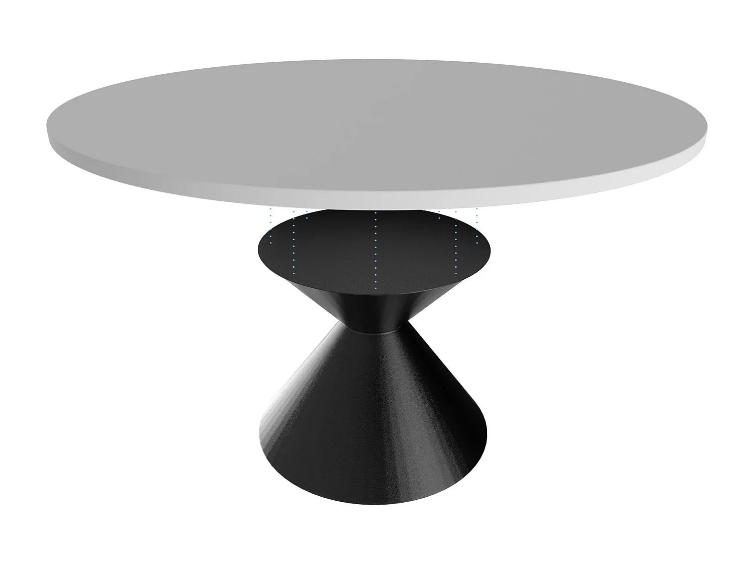 Graal Black - Mesa Redonda Ø120 cm Base Metálica Duplo Cone Preto e Tampo em Madeira Laminada Branca