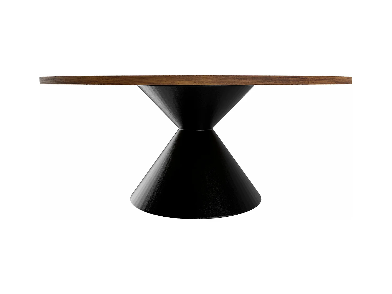 Graal Black - Table ronde Ø120 cm Base double cône en métal noir et plateau en bois stratifié ébène