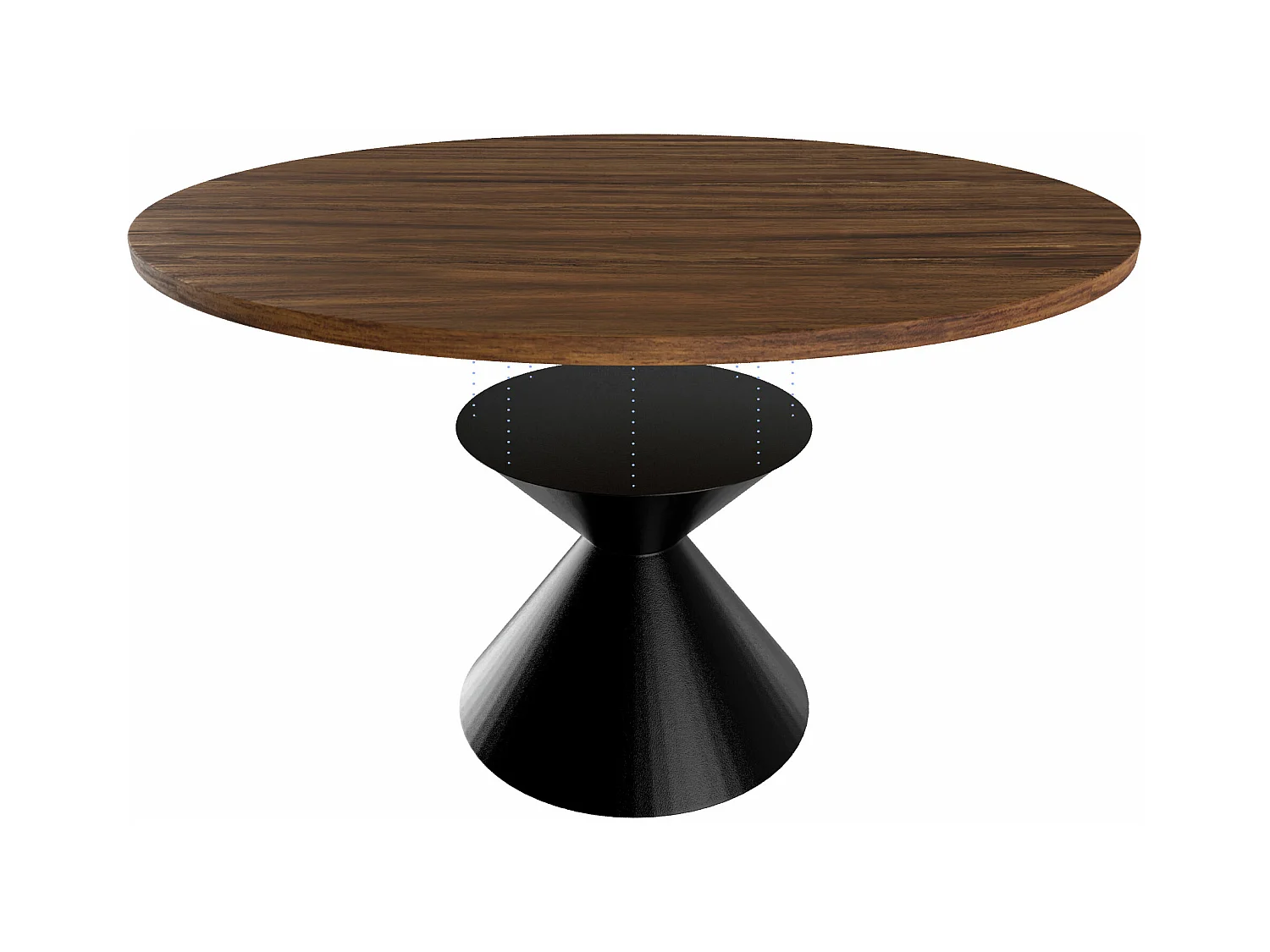 Graal Black - Table ronde Ø120 cm Base double cône en métal noir et plateau en bois stratifié ébène