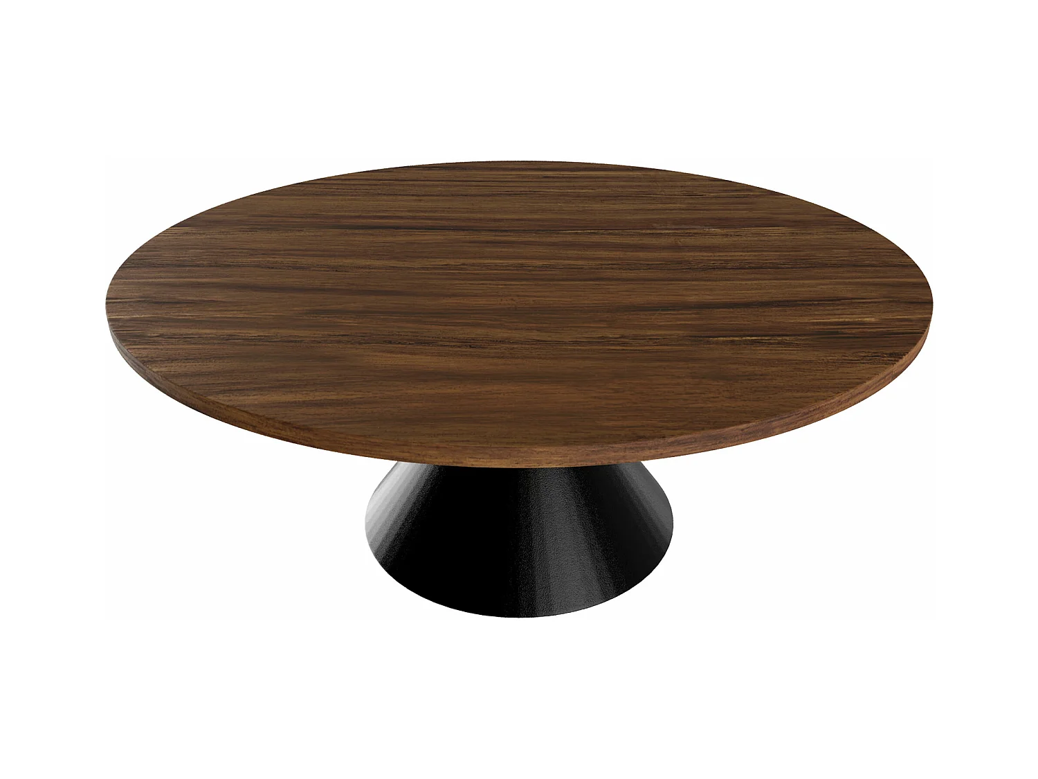 Graal Black - Mesa Redonda Ø120 cm Base Metálica Duplo Cone Preto e Tampo em Madeira Laminada Ebony