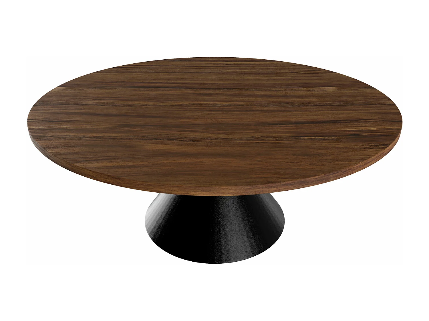 Graal Black - Mesa Redonda Ø120 cm Base Metálica Duplo Cone Preto e Tampo em Madeira Laminada Ebony