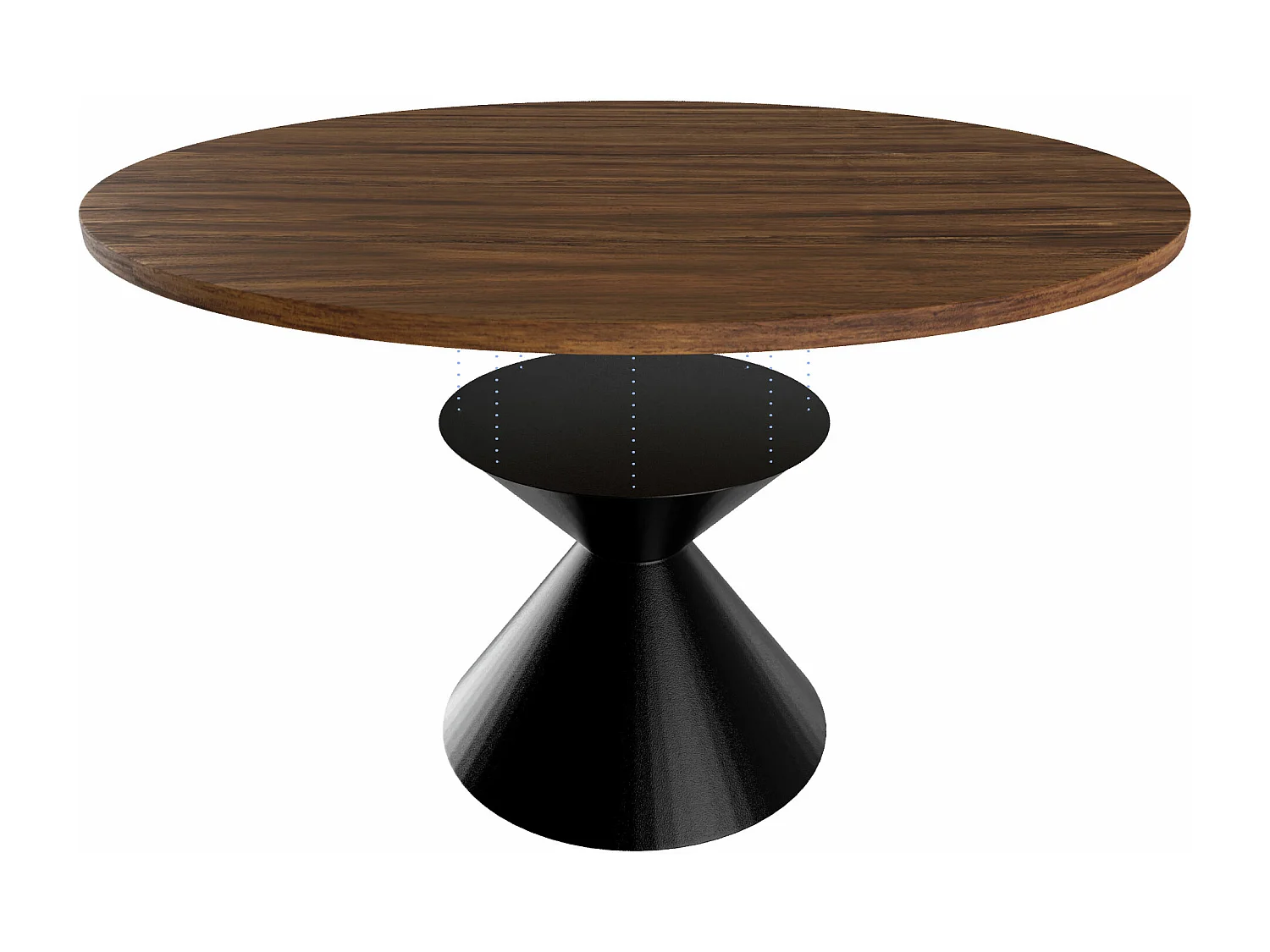 Graal Black - Mesa Redonda Ø120 cm Base Metálica Duplo Cone Preto e Tampo em Madeira Laminada Ebony