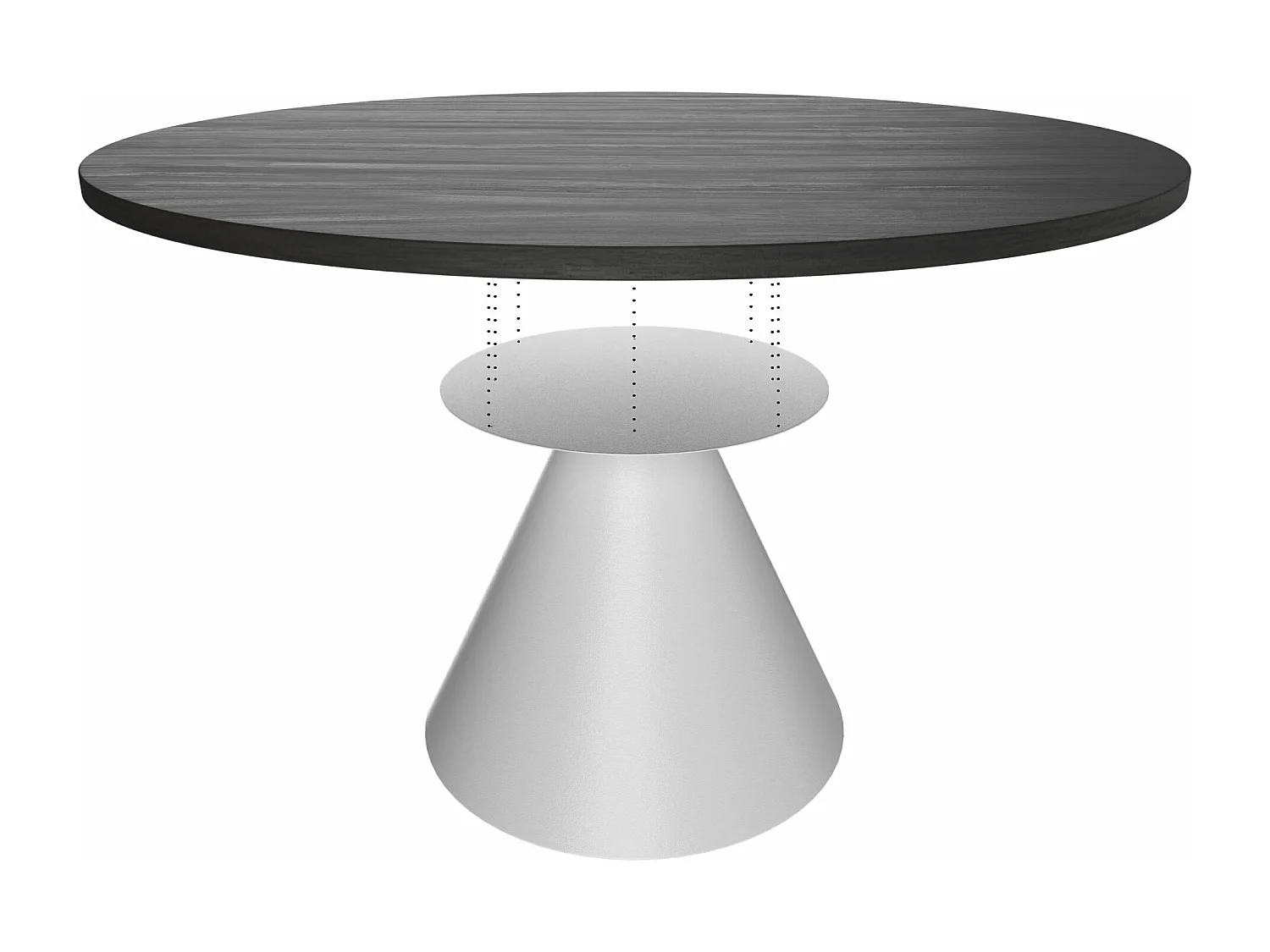 Artù White - Mesa de jantar redonda ⌀ 120 cm de madeira laminada com base de cone de metal-Preto