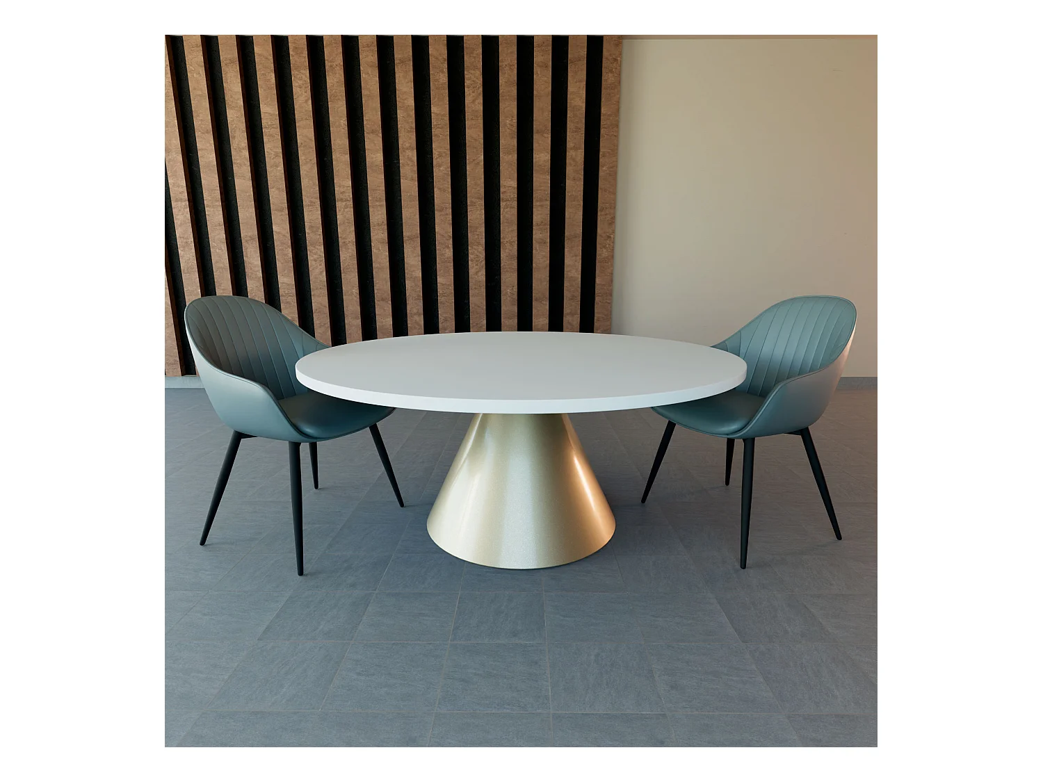 Artù Brass - Table de salle à manger ronde ⌀ 120 cm en bois stratifié avec base conique en métal-Blanc