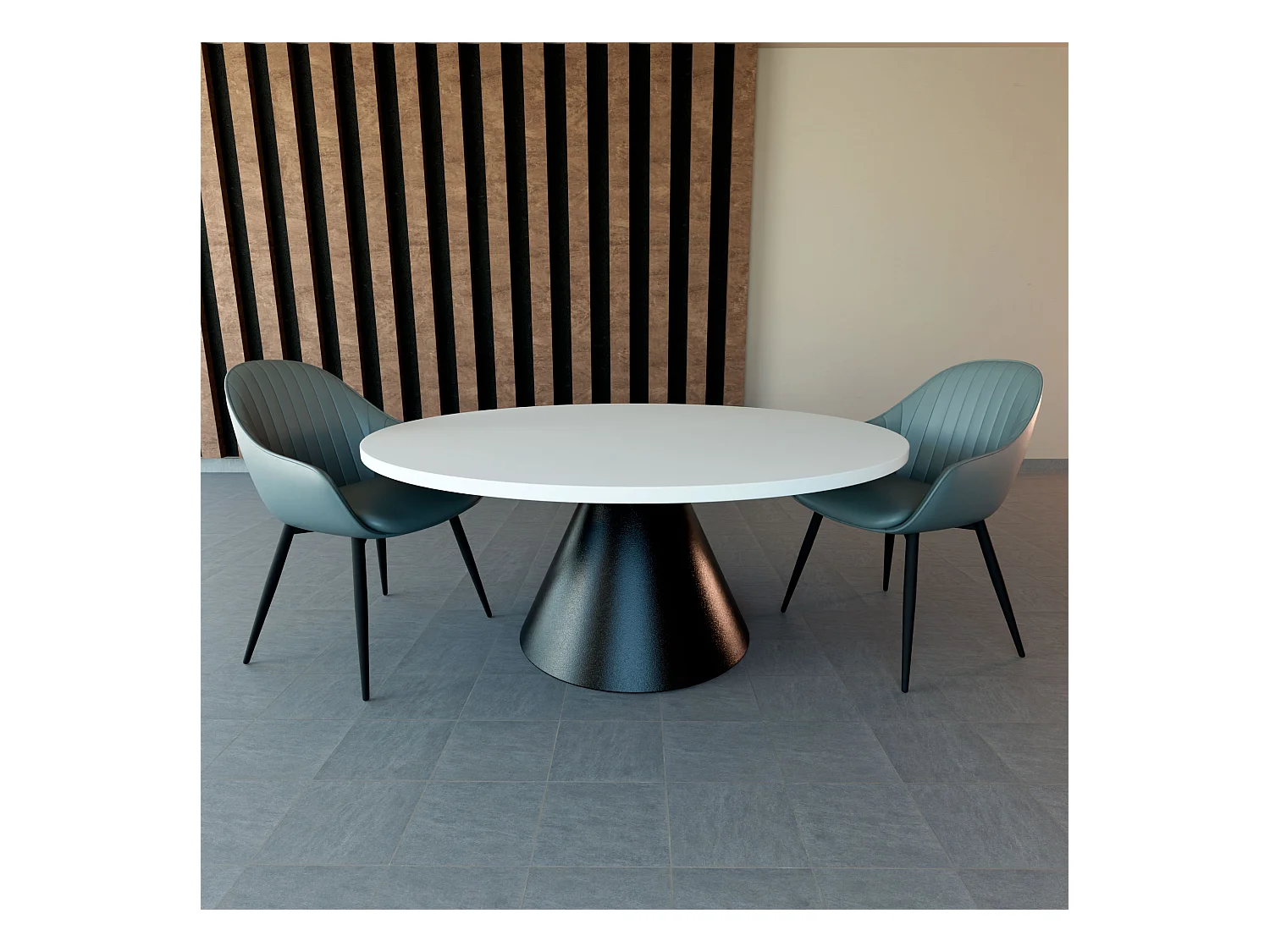 Artù Black - Table de salle à manger ronde ⌀ 120 cm en bois stratifié avec base conique en métal-Blanc