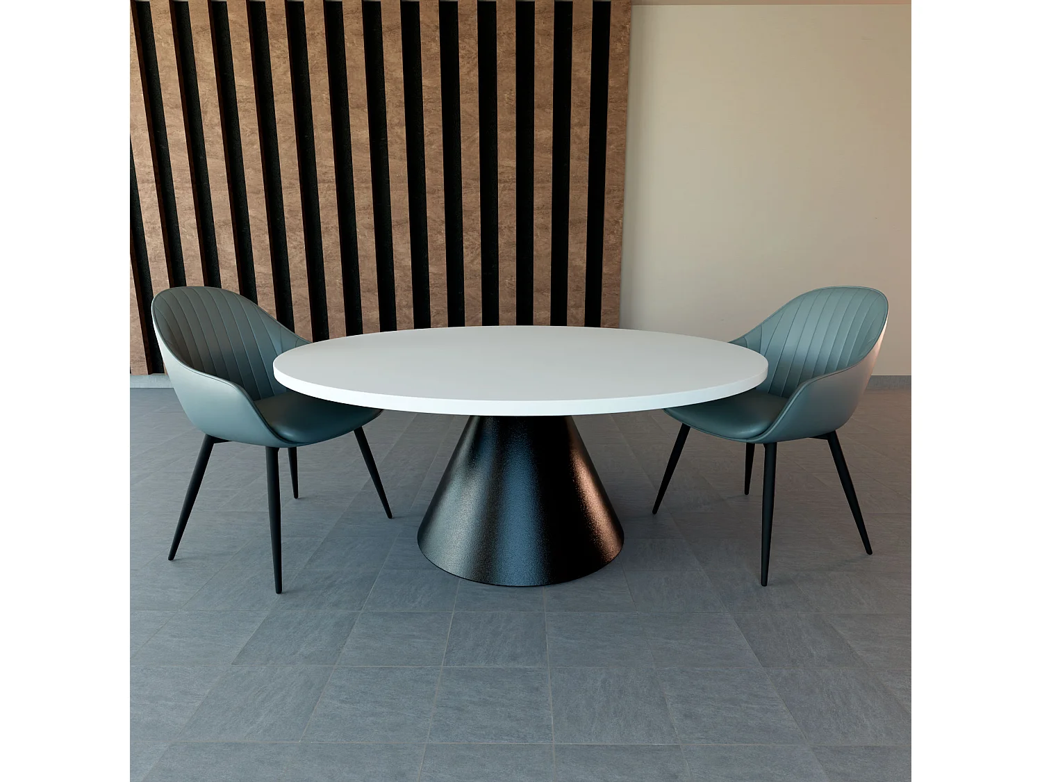 Artù Black - Mesa de jantar redonda ⌀ 120 cm de madeira laminada com base de cone de metal-Branco