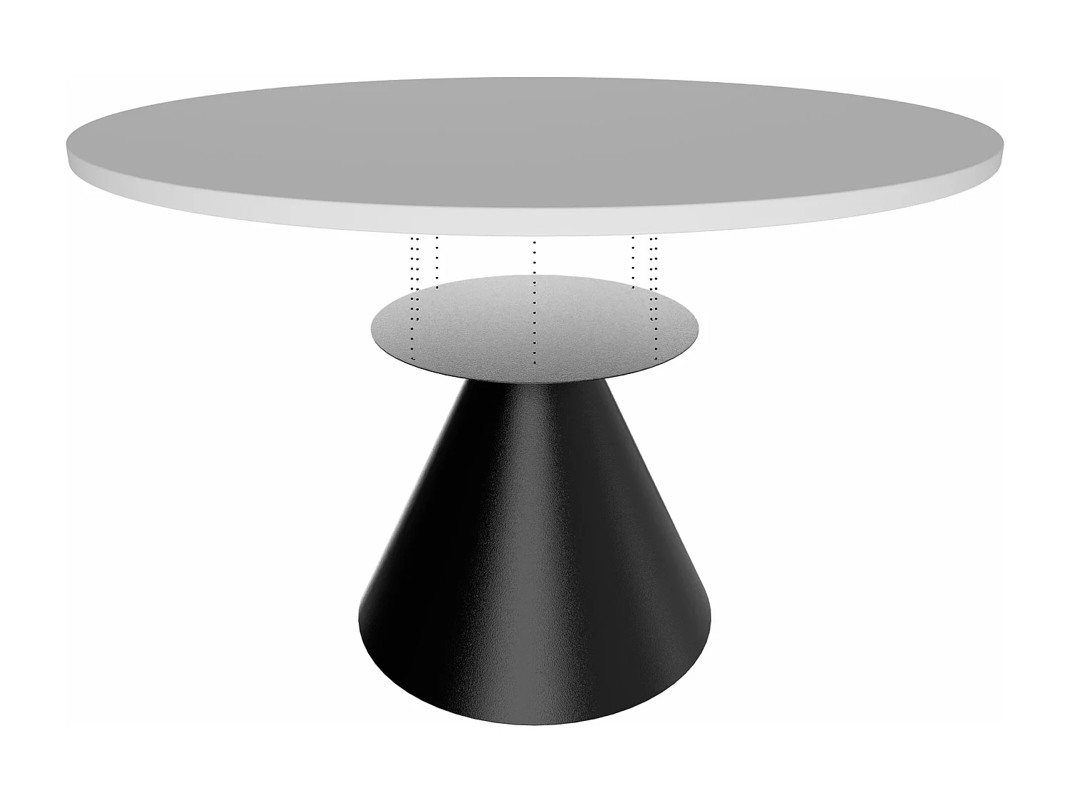 Artù Black - Mesa de jantar redonda ⌀ 120 cm de madeira laminada com base de cone de metal-Branco