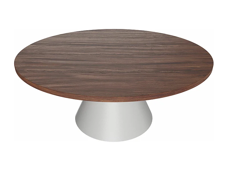 Artù White - Mesa de jantar redonda ⌀ 120 cm de madeira laminada com base de cone de metal-Castanho