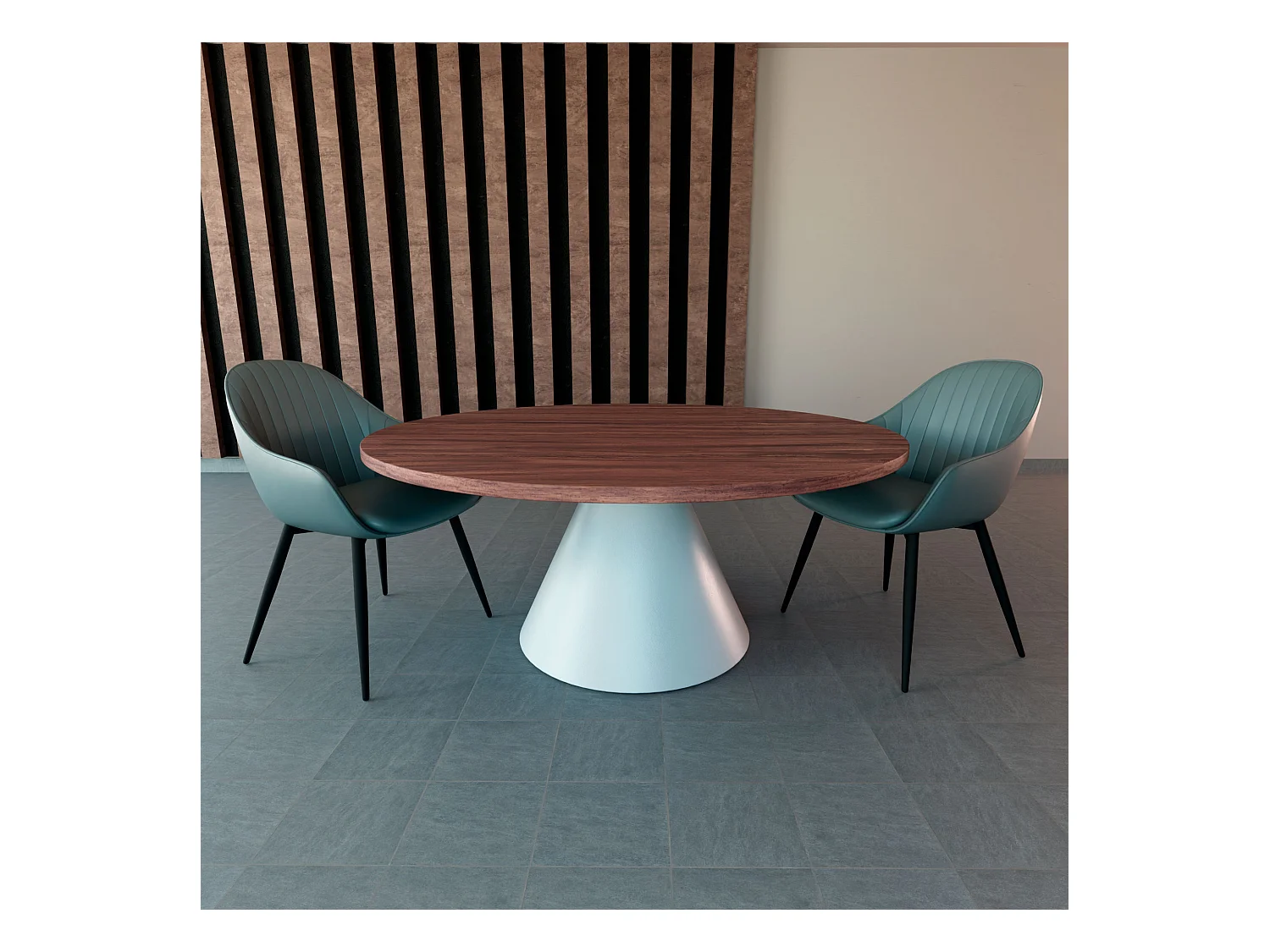 Artù White - Table de salle à manger ronde ⌀ 120 cm en bois stratifié avec base conique en métal-Marron