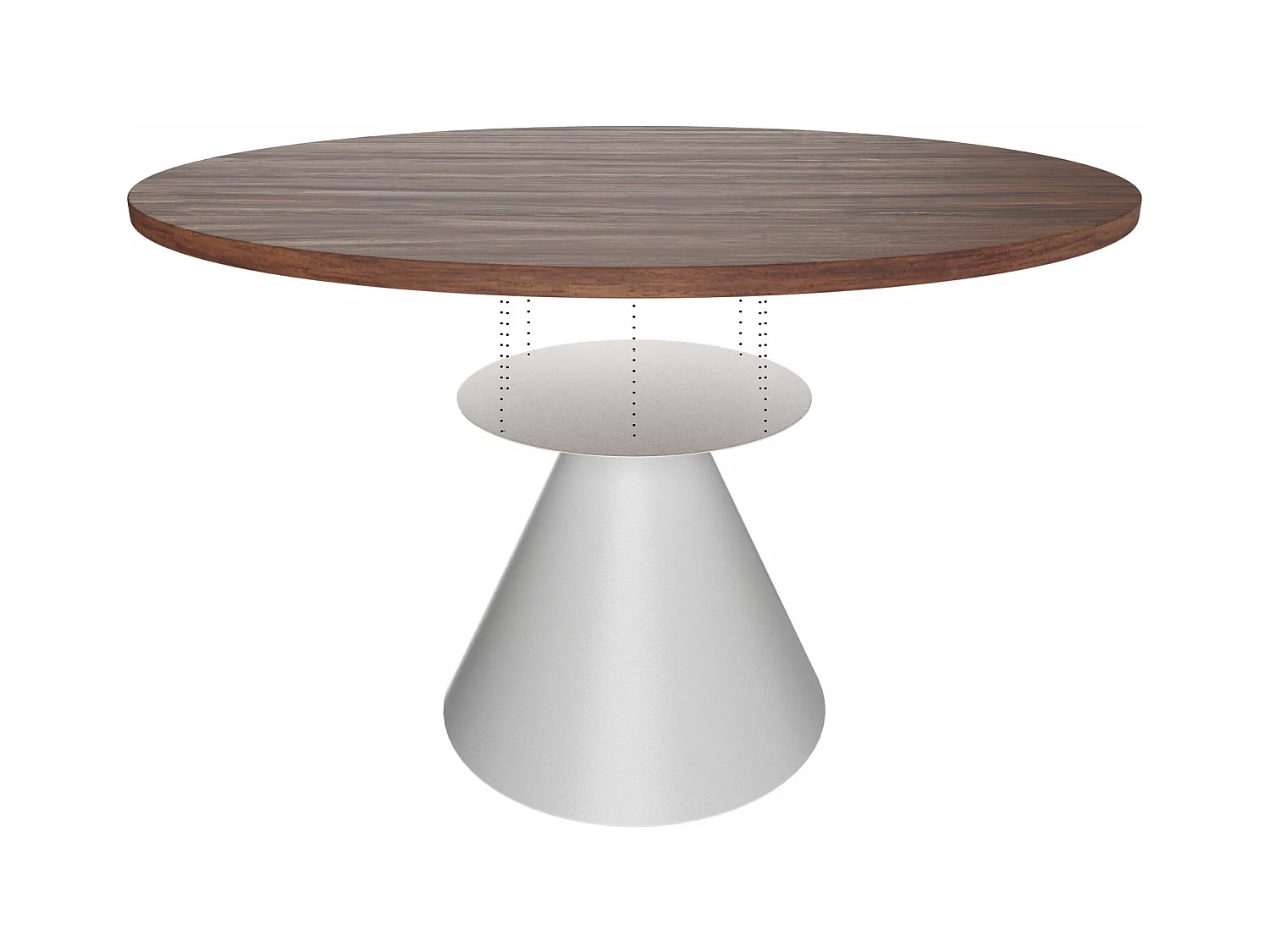 Artù White - Mesa de jantar redonda ⌀ 120 cm de madeira laminada com base de cone de metal-Castanho