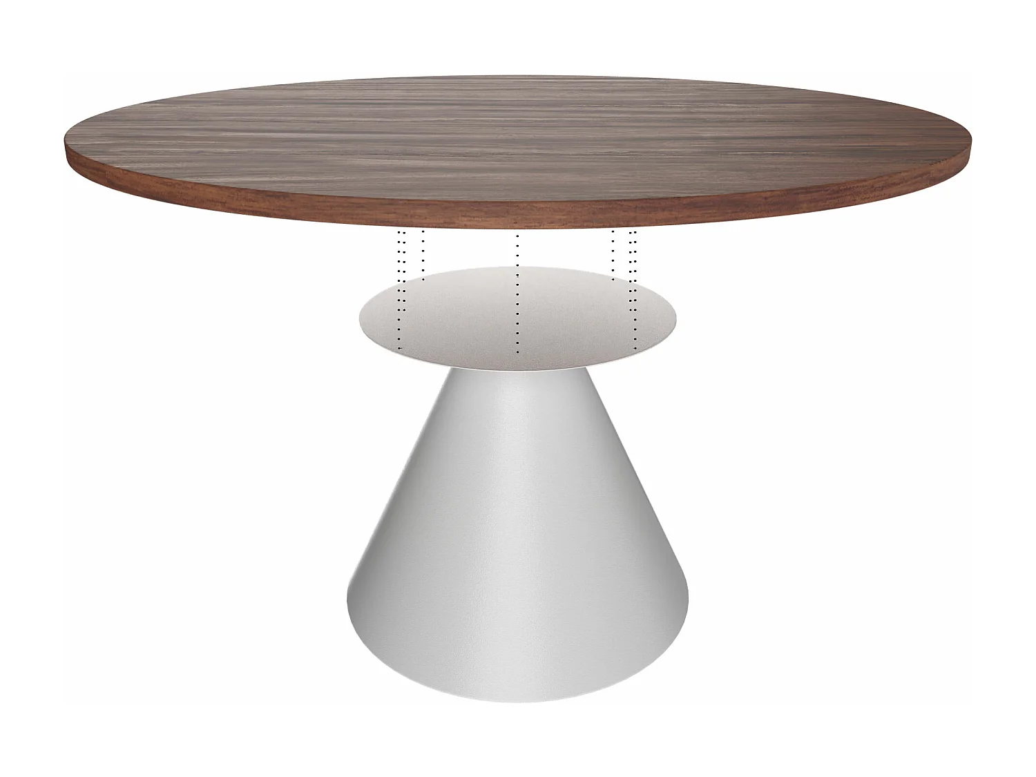 Artù White - Mesa de jantar redonda ⌀ 120 cm de madeira laminada com base de cone de metal-Castanho