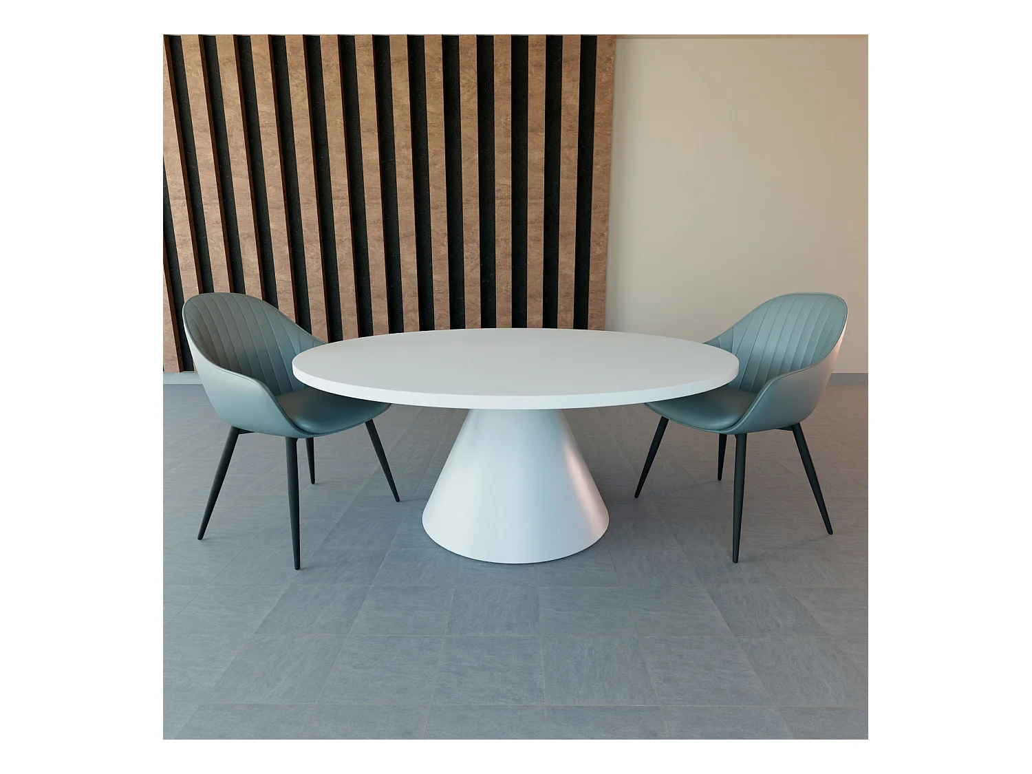 Artù White - Table de salle à manger ronde ⌀ 120 cm en bois stratifié avec base conique en métal-Blanc