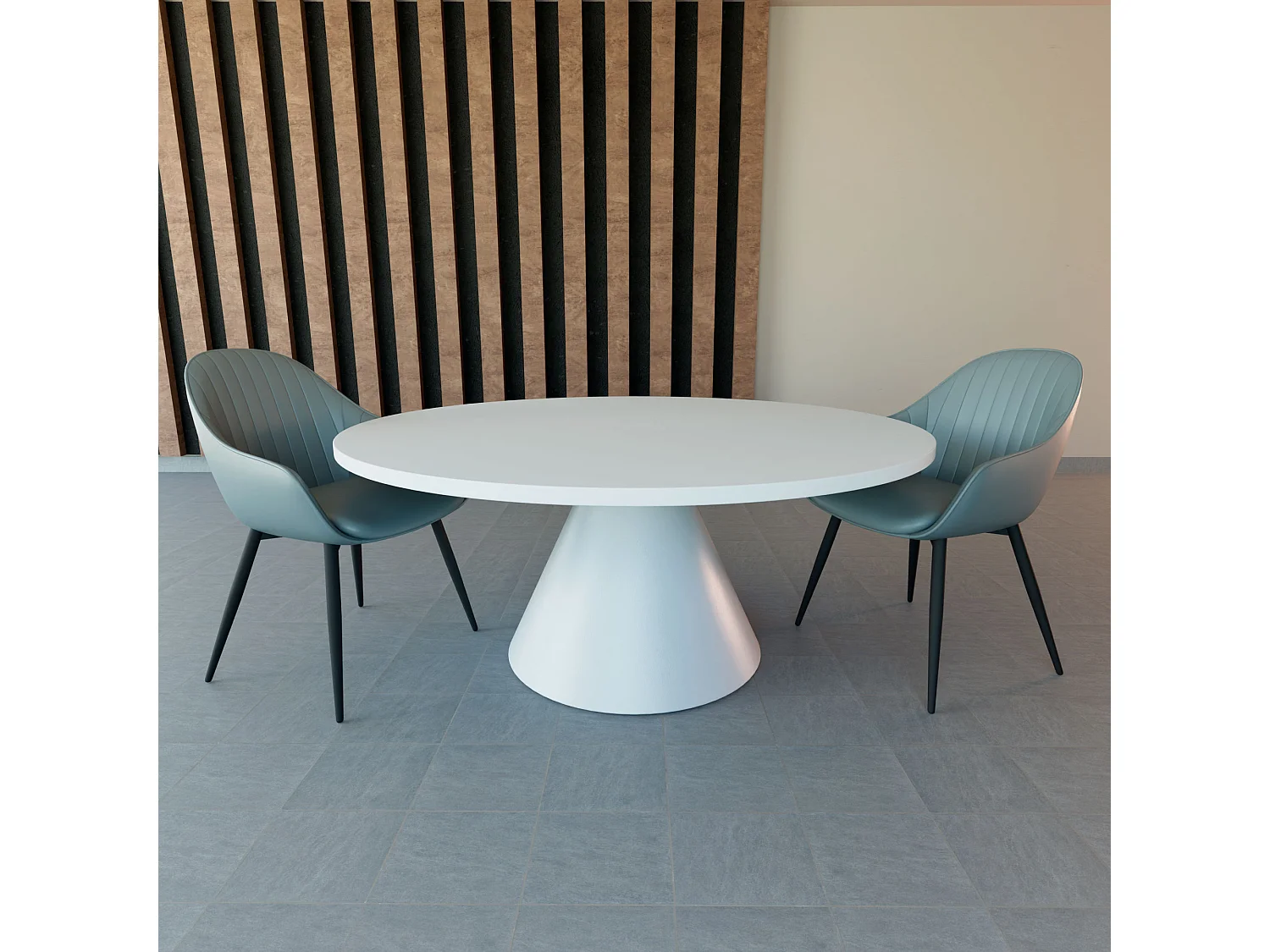 Artù White - Mesa de jantar redonda ⌀ 120 cm de madeira laminada com base de cone de metal-Branco