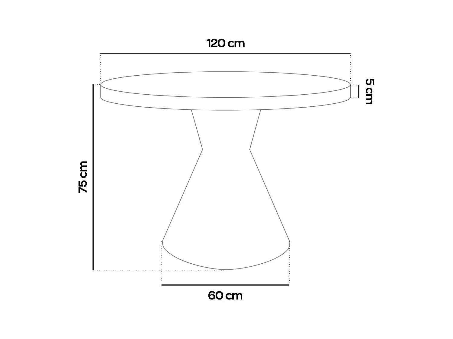 Graal Black - Mesa Redonda Ø120 cm Base Metálica em Cone Duplo e Tampo em Madeira Laminada Preta