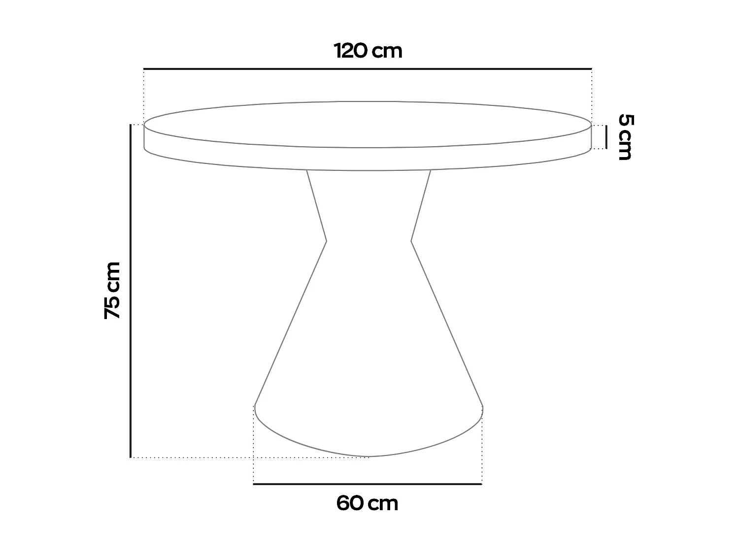 Graal Black - Mesa Redonda Ø120 cm Base Metálica em Cone Duplo e Tampo em Madeira Laminada Preta