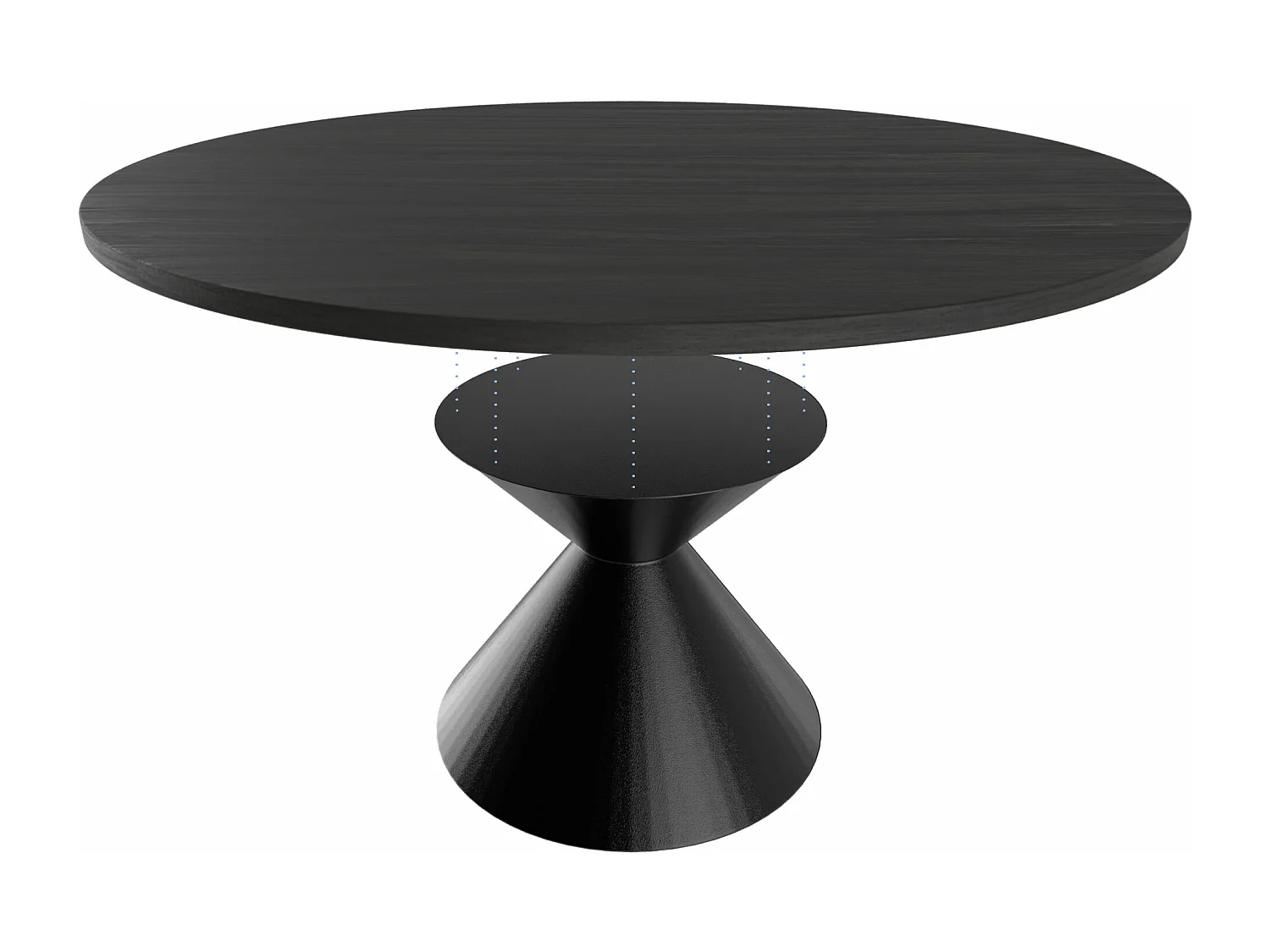 Graal Black - Mesa Redonda Ø120 cm Base Metálica em Cone Duplo e Tampo em Madeira Laminada Preta