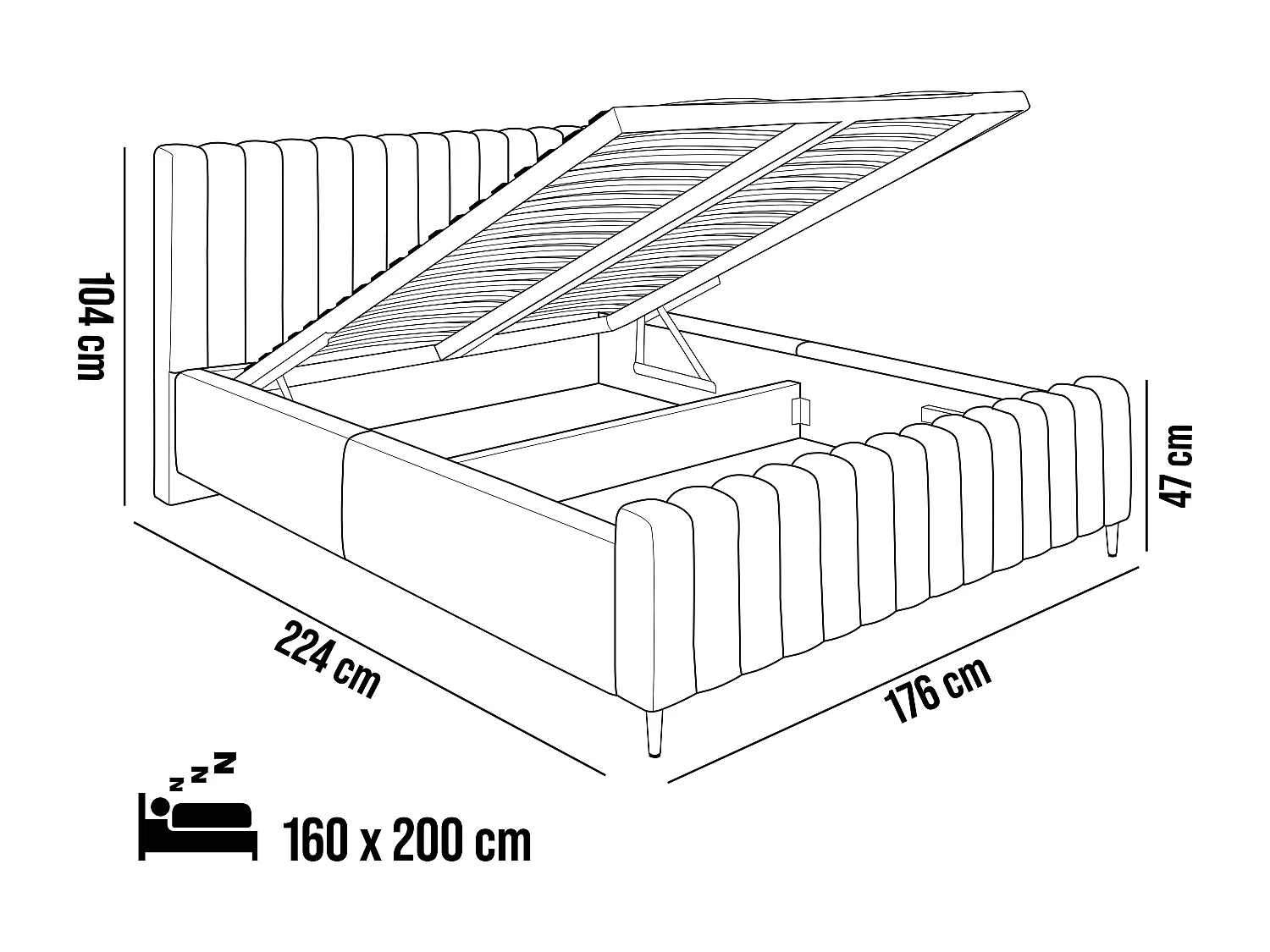 Luxe gestoffeerd bed Lux Grijs 160x200 cm met opbergruimte, hoofdbord, lattenbodem, gouden poten