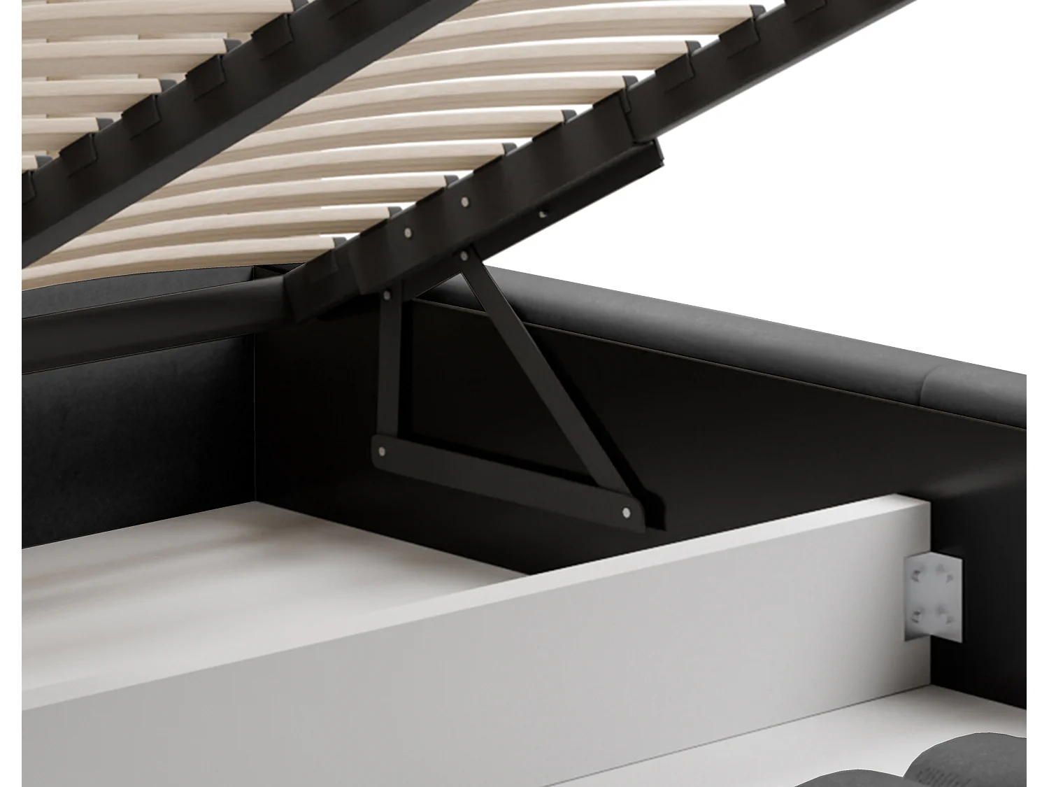 Luxe gestoffeerd bed Lux Grijs 160x200 cm met opbergruimte, hoofdbord, lattenbodem, gouden poten