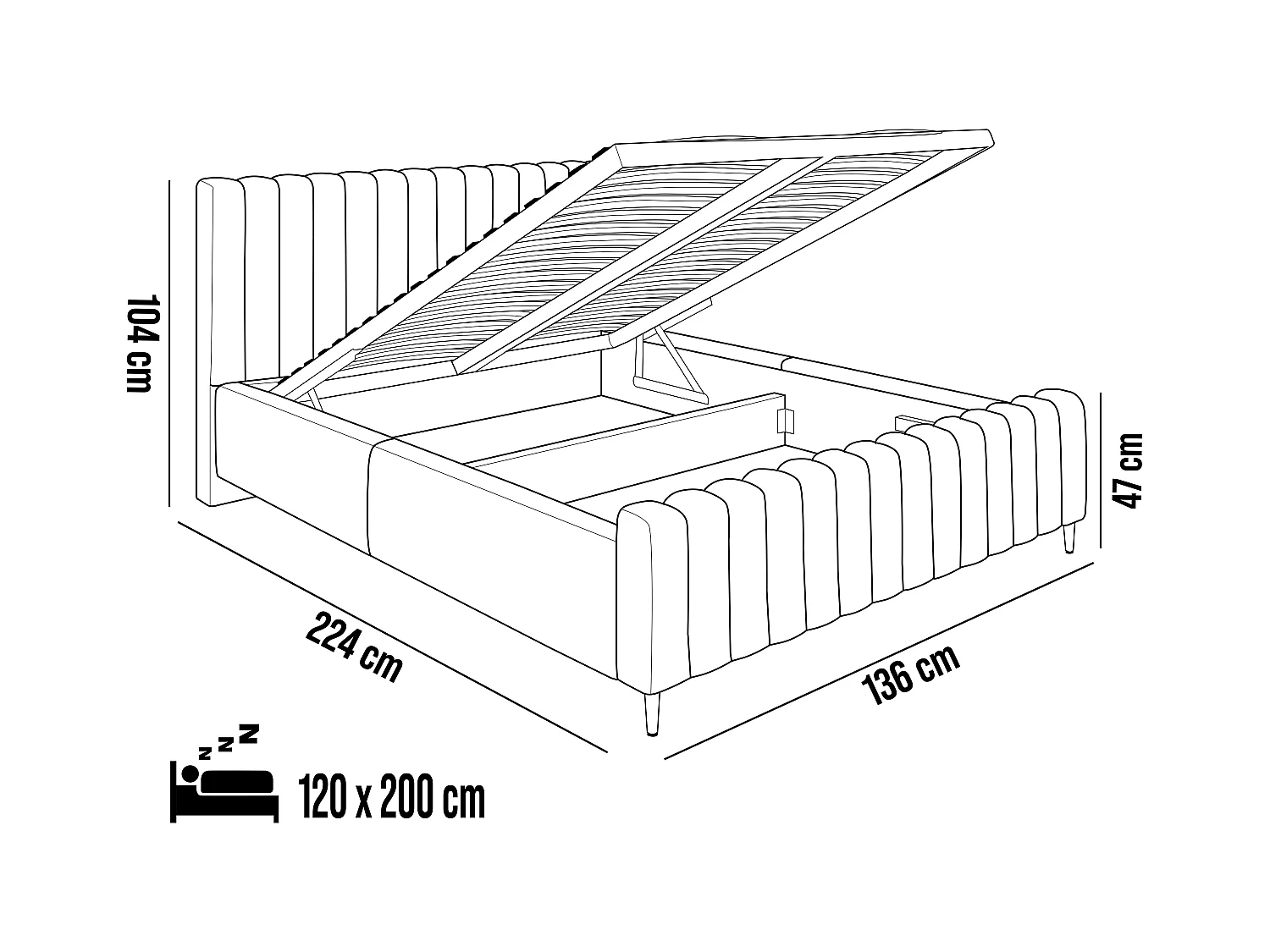 Lit rembourré Lux argenté 120x200 cm, coffre, tête de lit, sommier, pieds dorés, tissu Amon