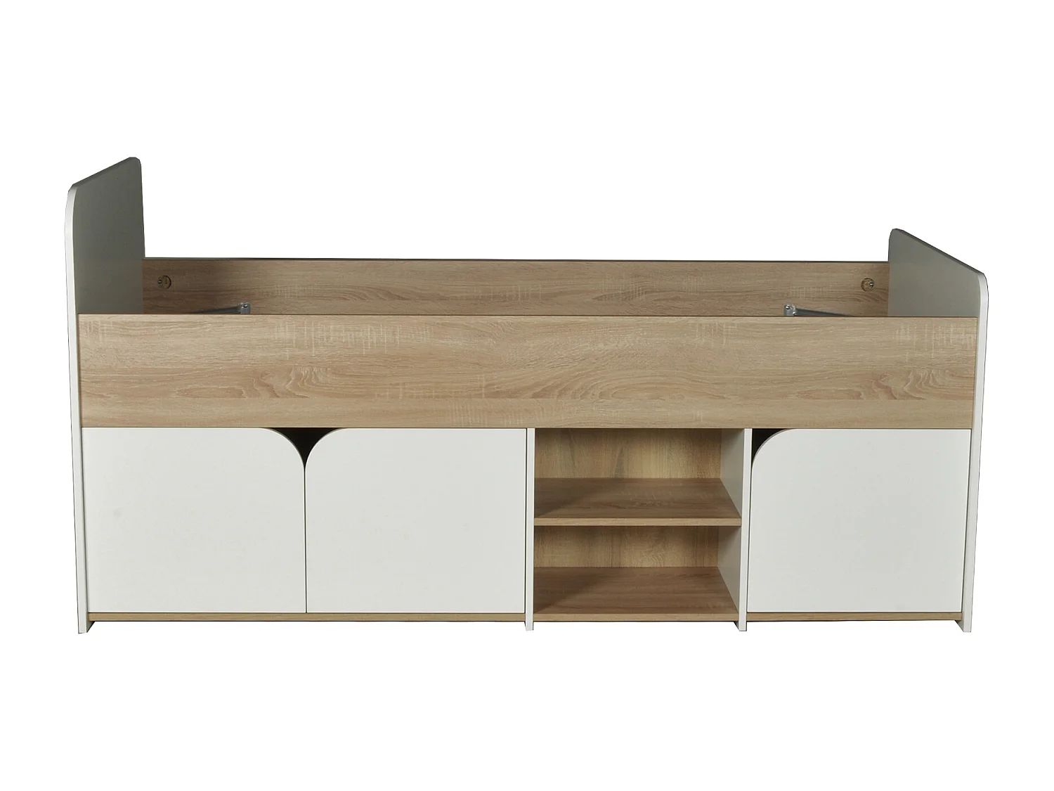 Cama 90 x 190 cm con almacenamiento - Colores: Natural y blanco + Somier - LOSTYA