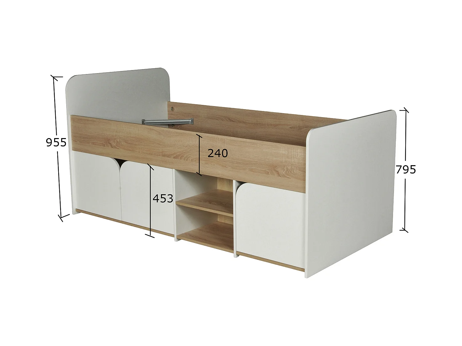 Seng 90 x 190 cm med opbevaring - Farve: Natur og hvid + Sengebund + Madras - LOSTYA